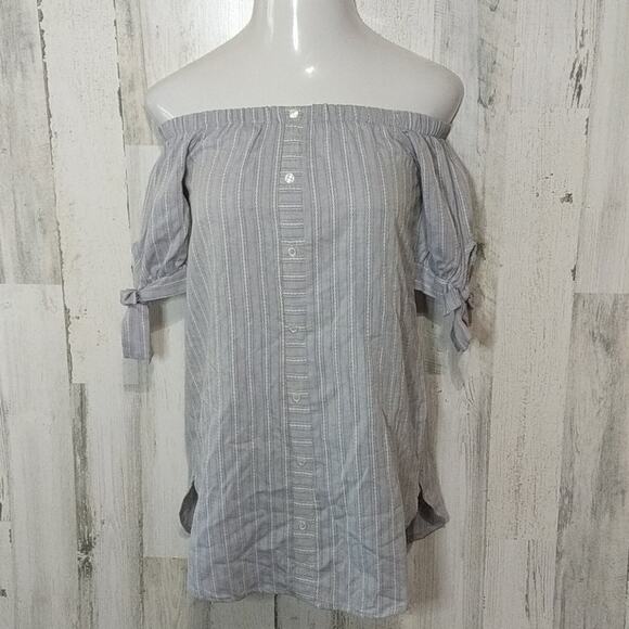 SAGE THE LABEL Blue Striped Off Shoulder Casual Summer Top XS - Picture 2 of 10